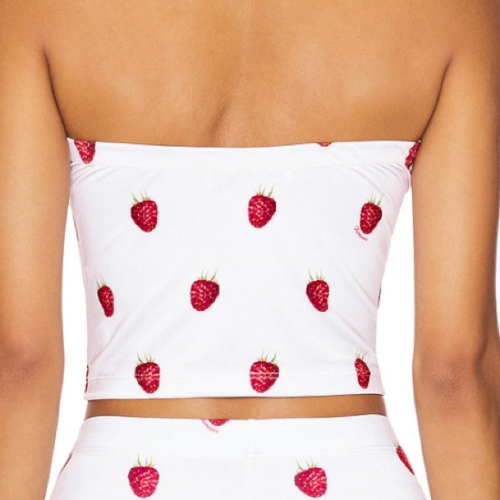 Revolve Fiorucci Milano White and Red Strawberry Raspberry Print Bustier Top NWT - Picture 3 of 11